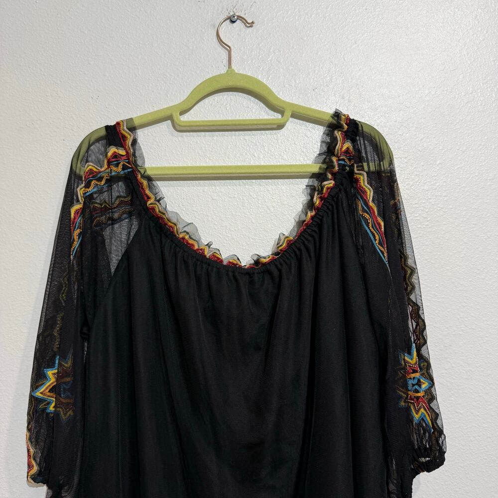 Vintage Collection Black Thunderbolt Embroidered Sheer Tunic Sz M NWT - Picture 6 of 7